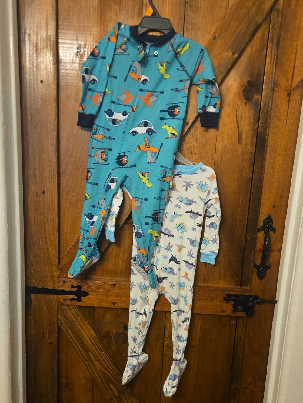 2 PIECE Kids' Teal Aircraft Print Footed One-Piece Pajamas And DINO